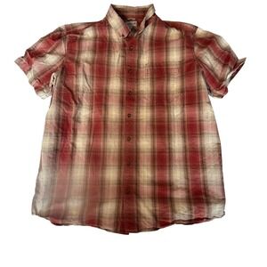 Carhartt Mens Relaxed Fit Plaid Short Sleeve Button Down Shirt 2X Tall Red Beige